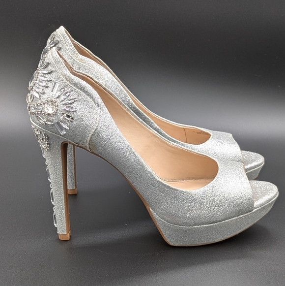 Gianni Bini Merri Silver Platform Embellished Heels - Picture 3 of 12